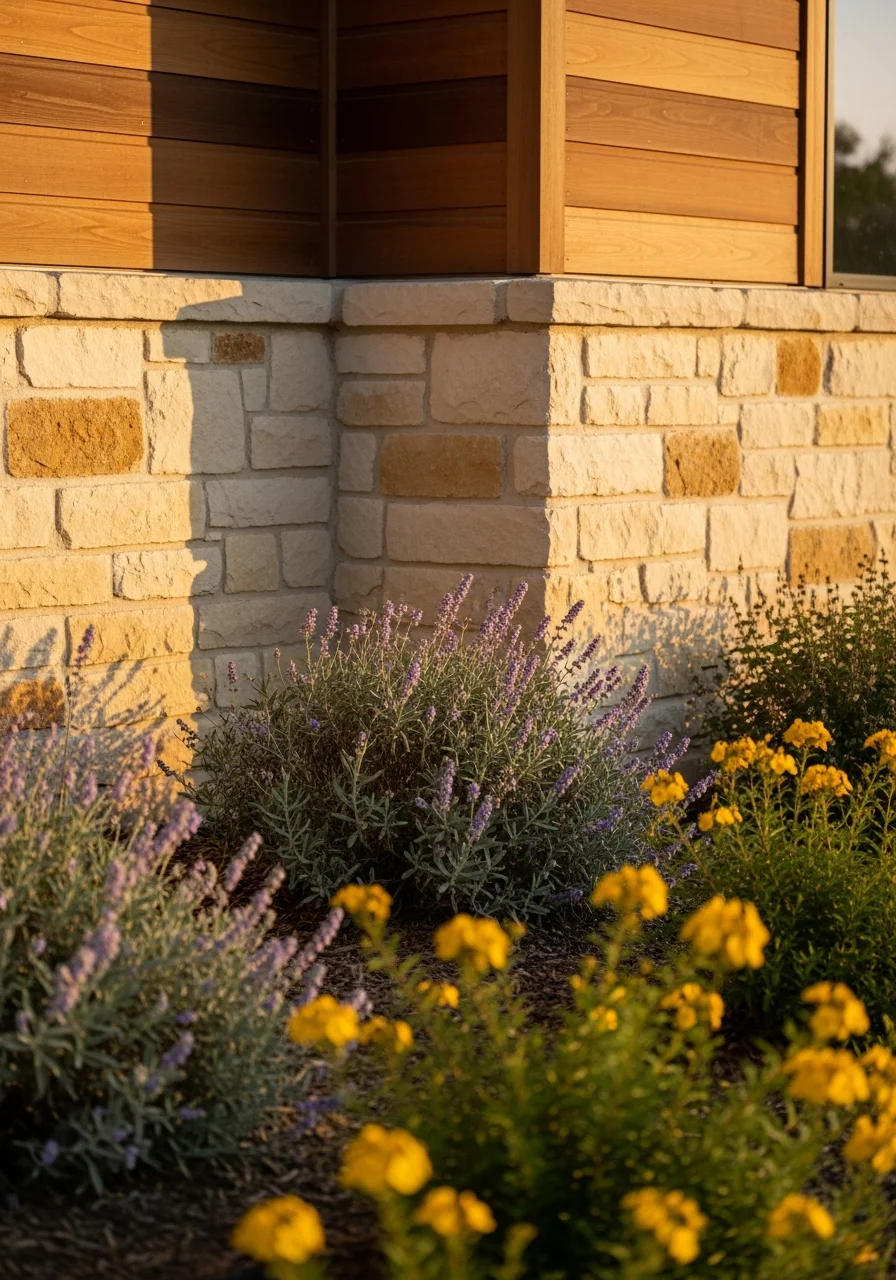 Close-up of a well-maintained Austin home exterior with native landscaping typical of central Texas properties.