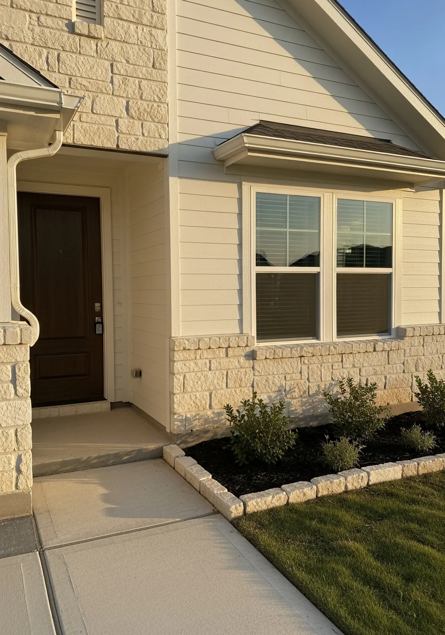 Kyle home exterior featuring modern finishes and design typical of the city's newer neighborhoods.