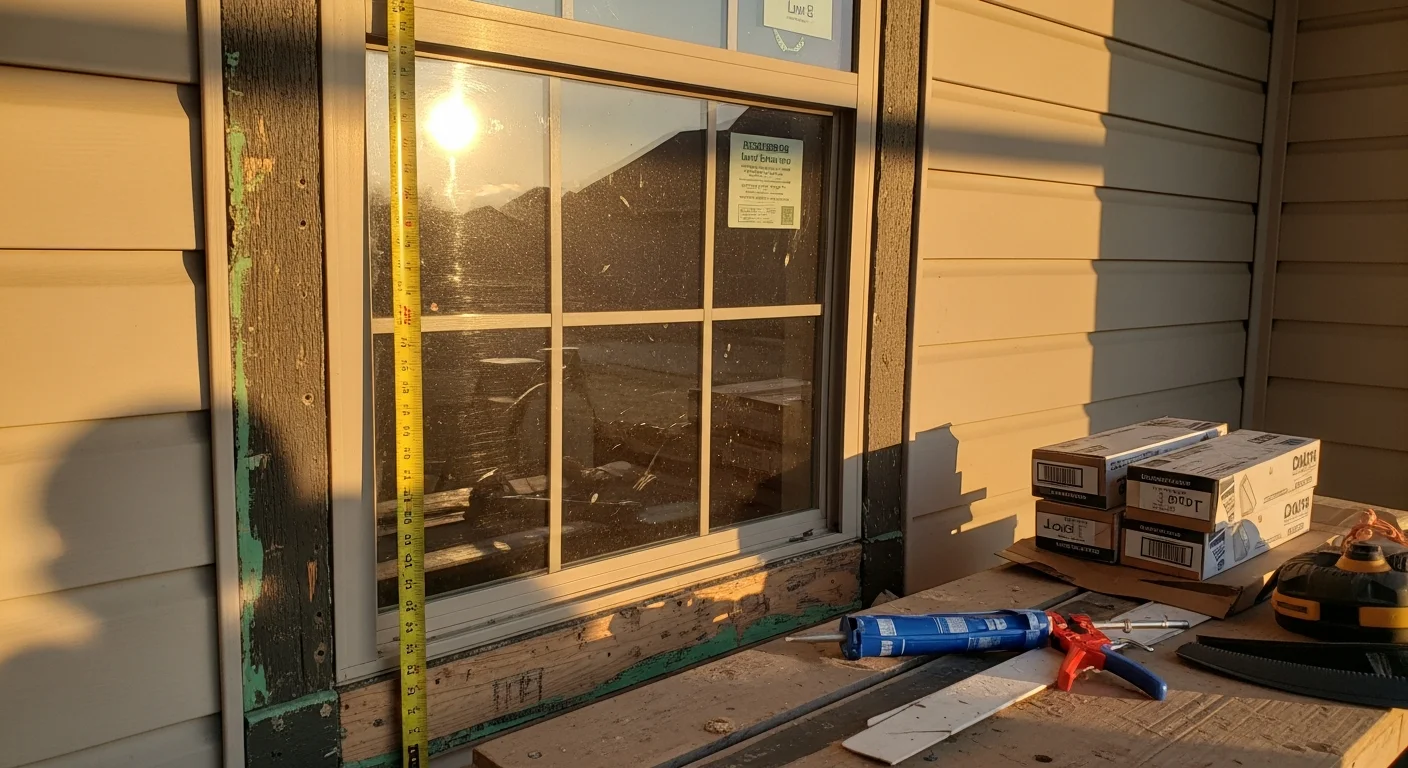 A freshly installed double-pane window on an Austin home exterior, showing a clean white vinyl frame against a brick facade on a sunny Texas day. The interior view shows clear glass with no fogging, replacing an older single-pane unit in a Central Austin residential neighborhood.